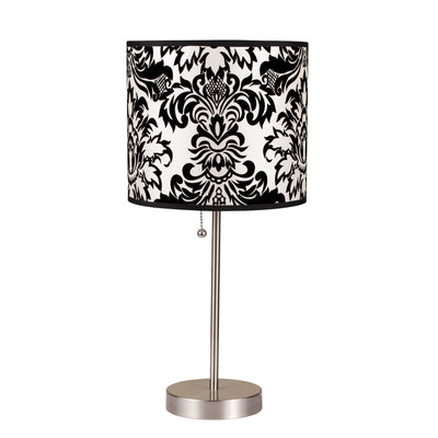 20" Silver Metal Table Lamp With Black And White Classic Drum Shade 