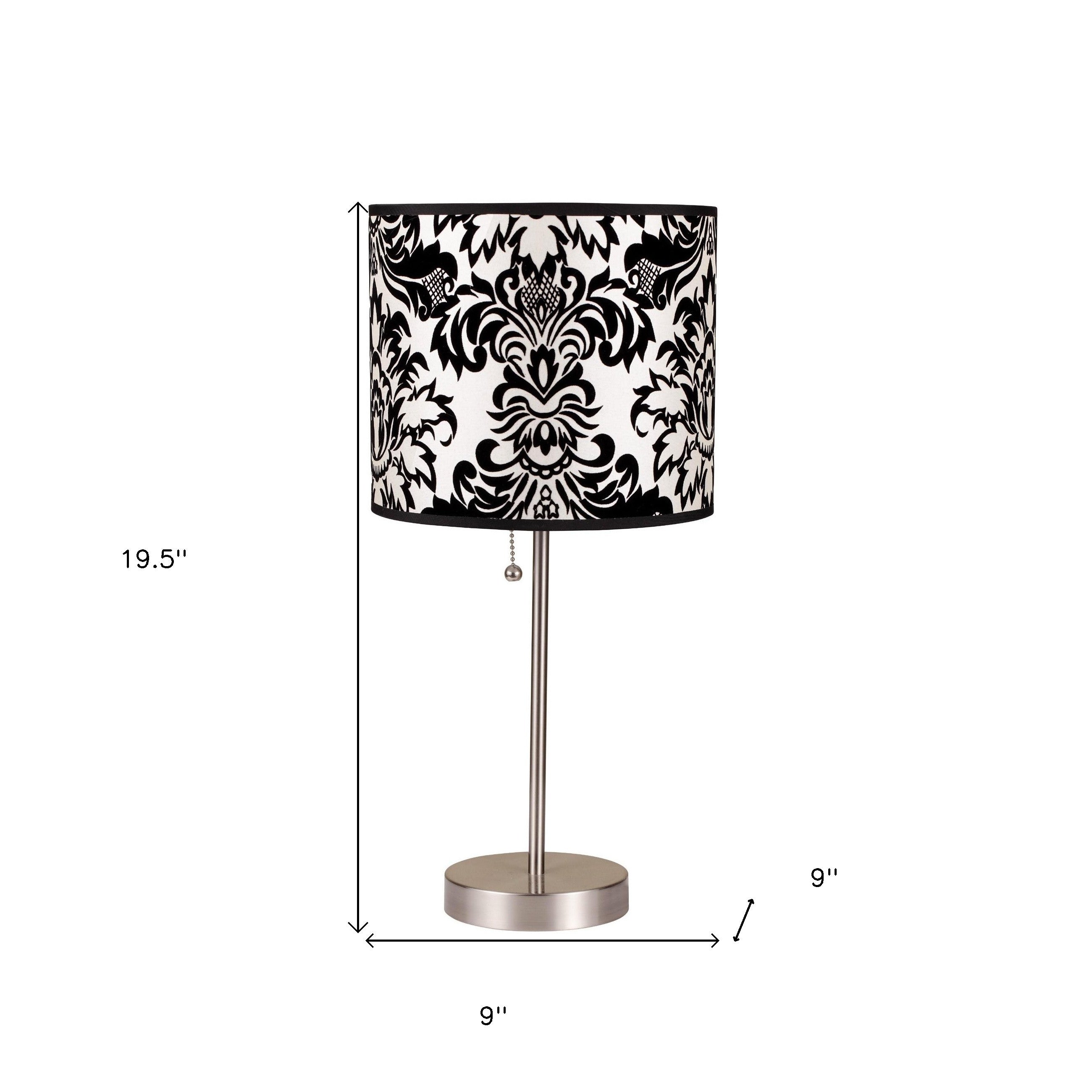 20" Silver Metal Table Lamp With Black And White Classic Drum Shade