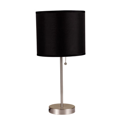 16" Silver Metal Candlestick Table Lamp With Black Classic Drum Shade 
