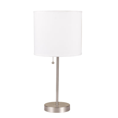 20" Silver Metal Candlestick Table Lamp With White Classic Drum Shade 