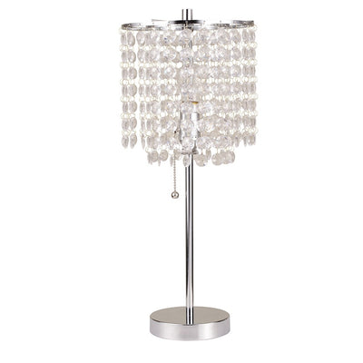 20" Silver Metal Bedside Table Lamp With Clear Drum Shade 
