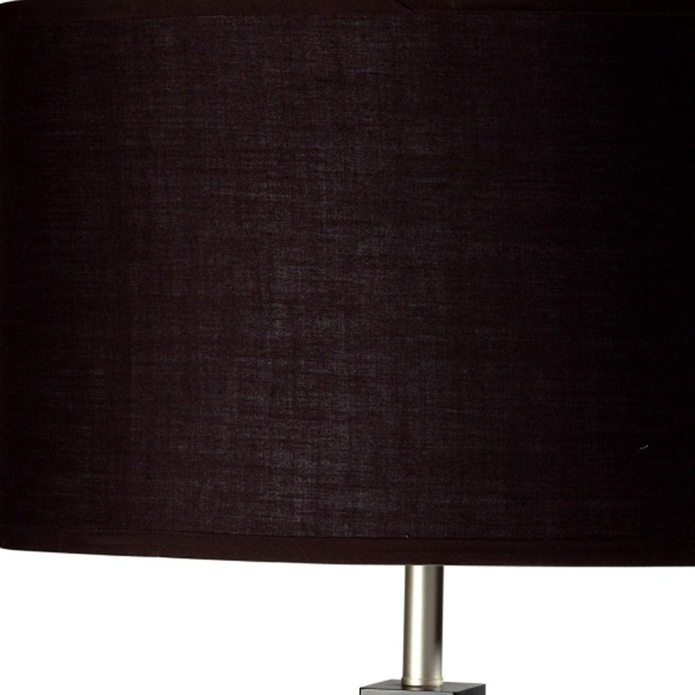 30" Black Polyresin Table Lamp With Brown Classic Drum Shade