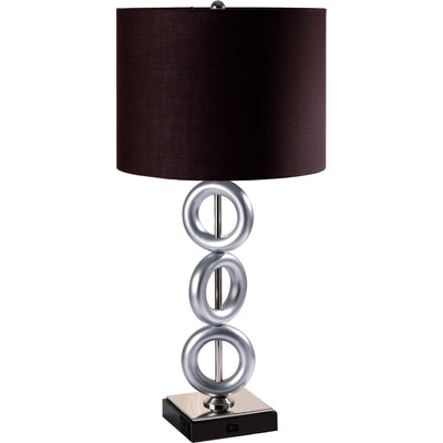 29" Silver Ceramic Geometric Table Lamp With Brown Classic Drum Shade 