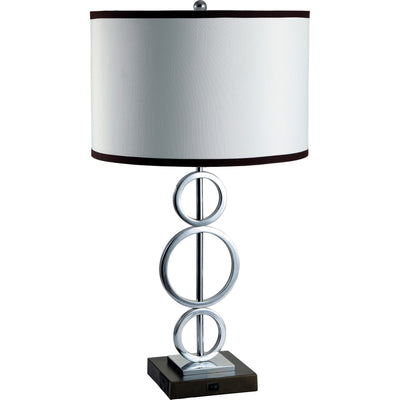 29" Silver Metal Bedside Geo Table Lamp With White and Black Trim Classic Drum Shade 