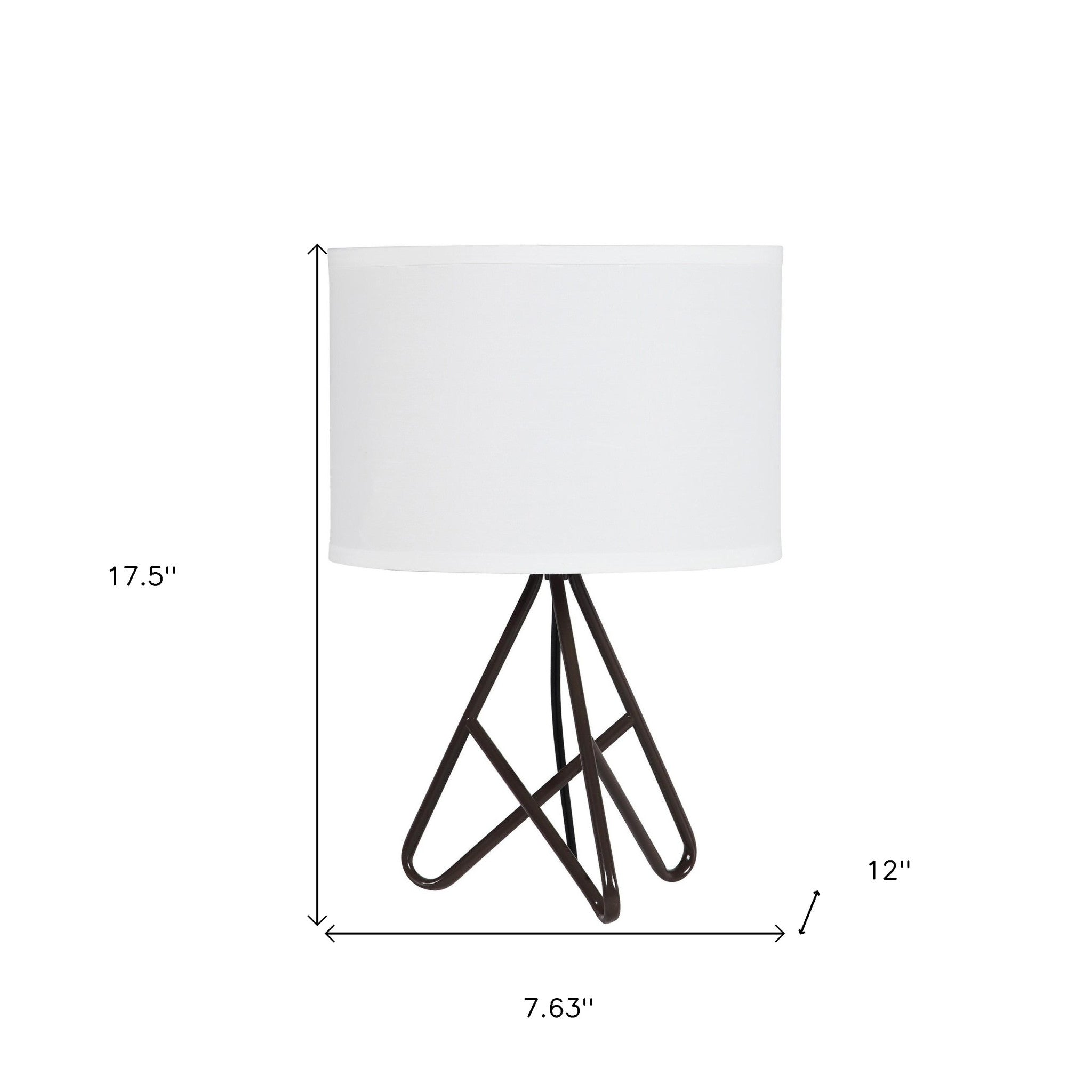 18" Brown Tripod Table Lamp With White Drum Shade