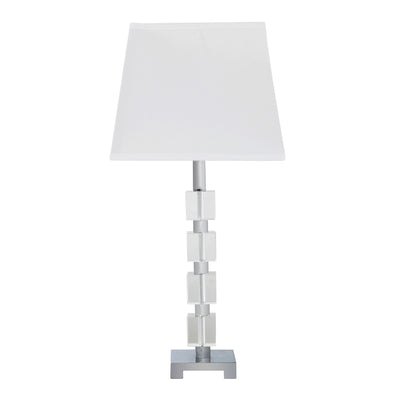 25" Crystal Geo Cubed Table Lamp With White Sharp Corner Square Tapered Shade 