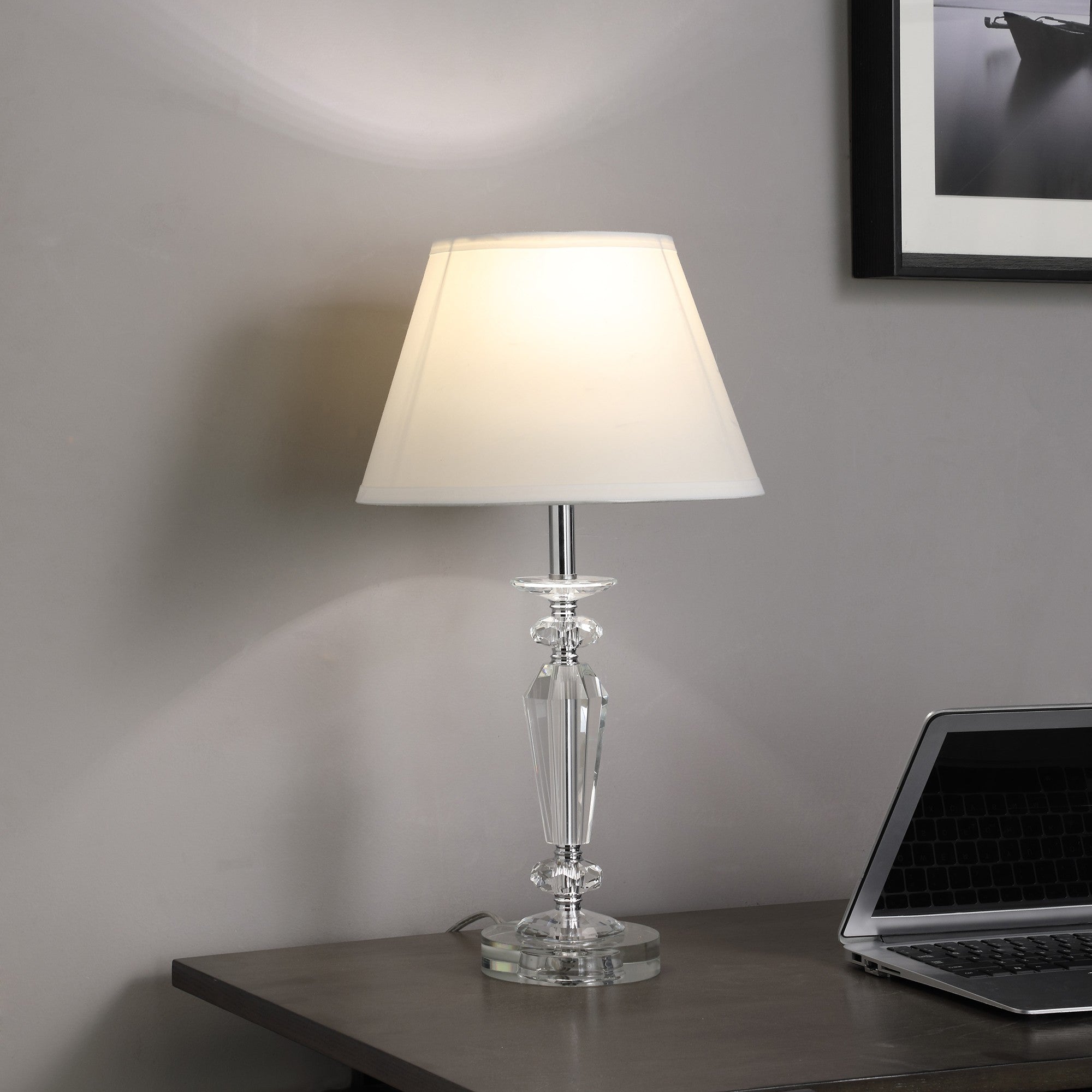 22" Clear Bedside Table Lamp With White Empire Shade