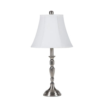 25" Nickel Metal Bedside Table Lamp With White Bell Shade 