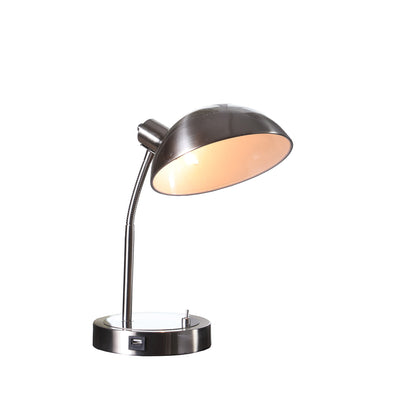 14" Silver Desk Table Lamp With Gray Bowl Shade 