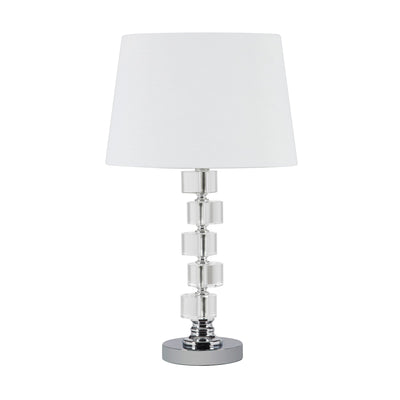20" Silver Crystal Stacked Geo Cubes Table Lamp With White Classic Empire Shade 