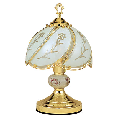 14" Gold Bedside Table Lamp With White Flowers Novelty Shade 