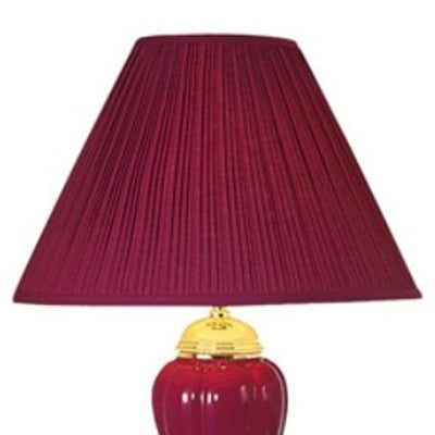 Set Of Three 64" Gold Ceramic Bedside Floor and Table Lamp Set With Red Empire Shade 