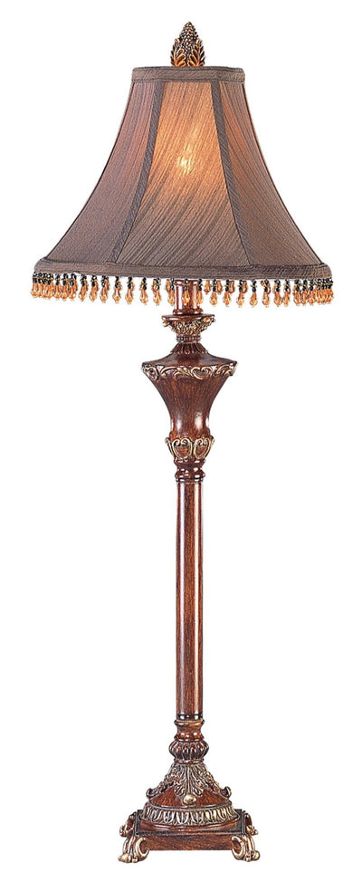 30" Bronze Polyresin Table Lamp With Brown Bell Shade with Hanging Beads 