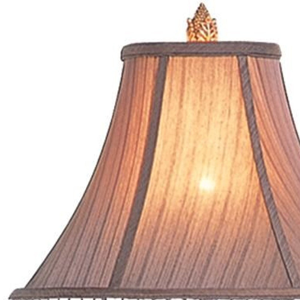 32" Bronze Urn Table Lamp With Brown Bell Shade and Hanging Beads