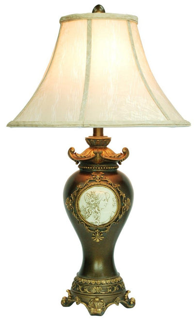 29" Brown Metal Bedside Table Lamp With Off-White Shade 
