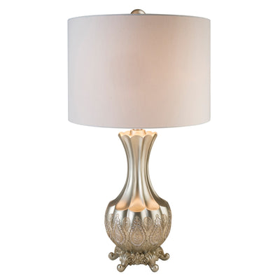 Elegant Silver Table Lamp With White Linen Lamp Shade 