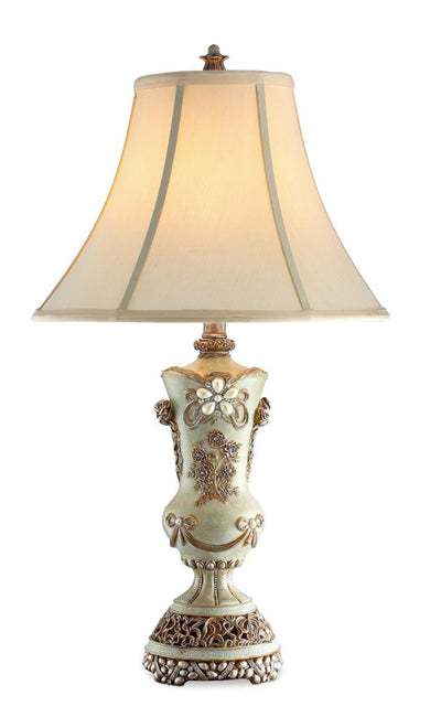 Vintage Silver Table Lamp with Rose Accents 