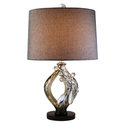 Brown and Gold Faux Crystal Glam Accent Table Lamp 