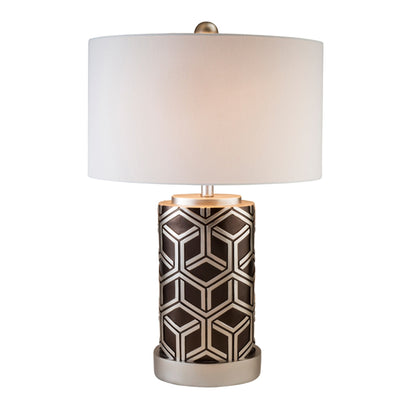 Deep Brown and Silver Geo Weave Table Lamp 