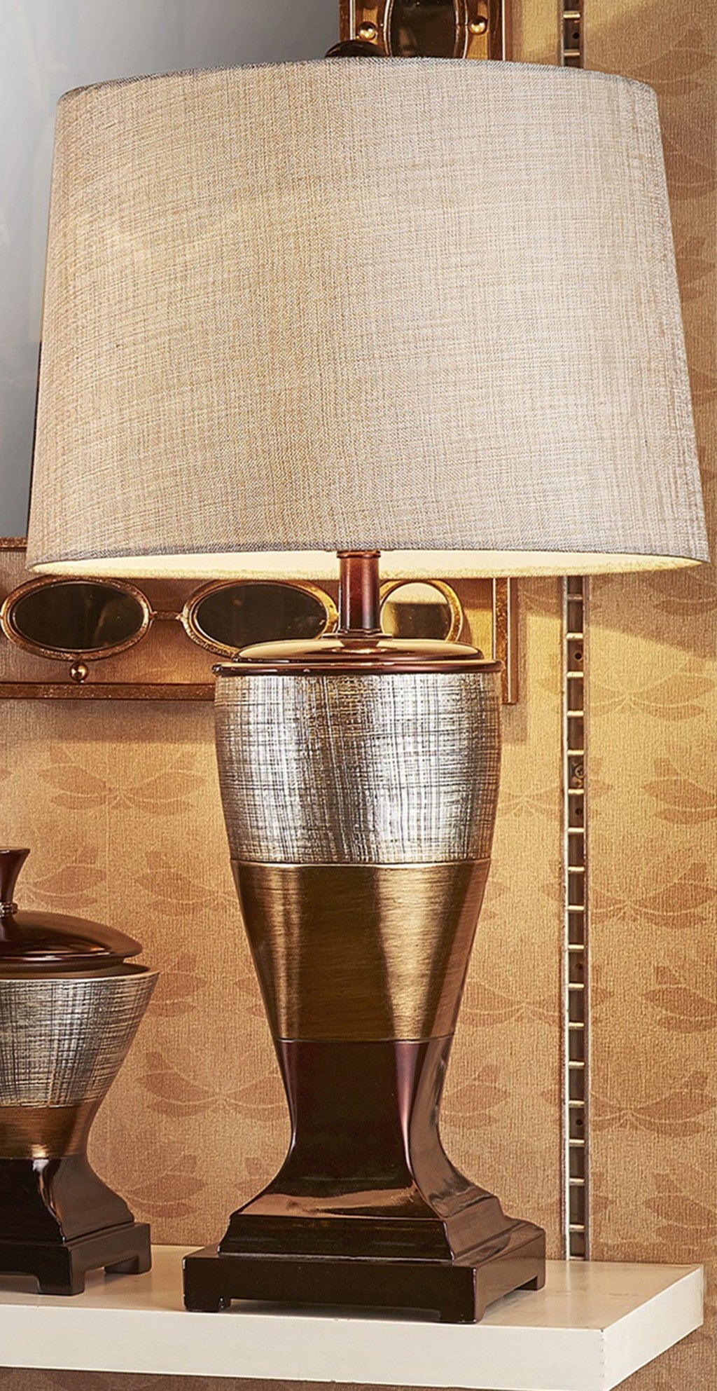 Exotic Brown and Gold Wide Stripe Table Lamp 