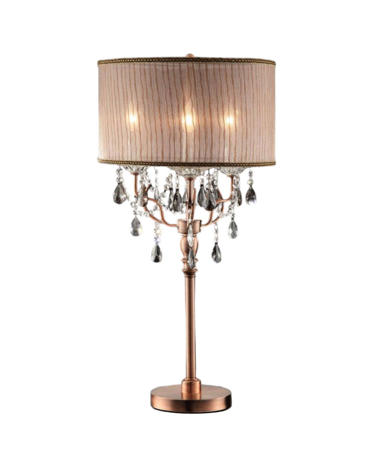 32" Clear and Rose Gold Faux Crystal Accent Table Lamp 