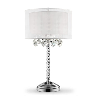 Chic Silver Tall Table Lamp with Crystal Accents and Silver Shade 