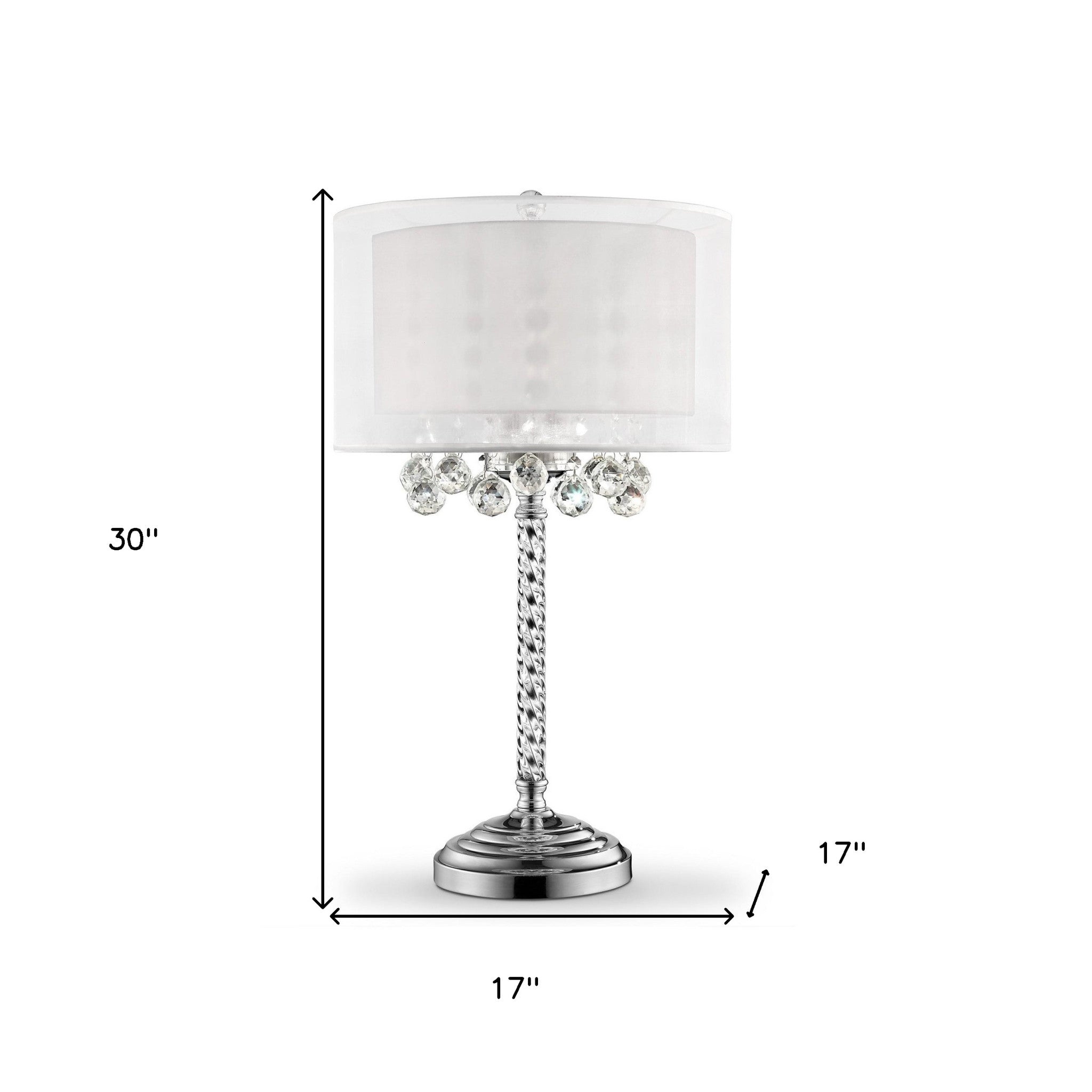 Chic Silver Tall Table Lamp with Crystal Accents and Silver Shade