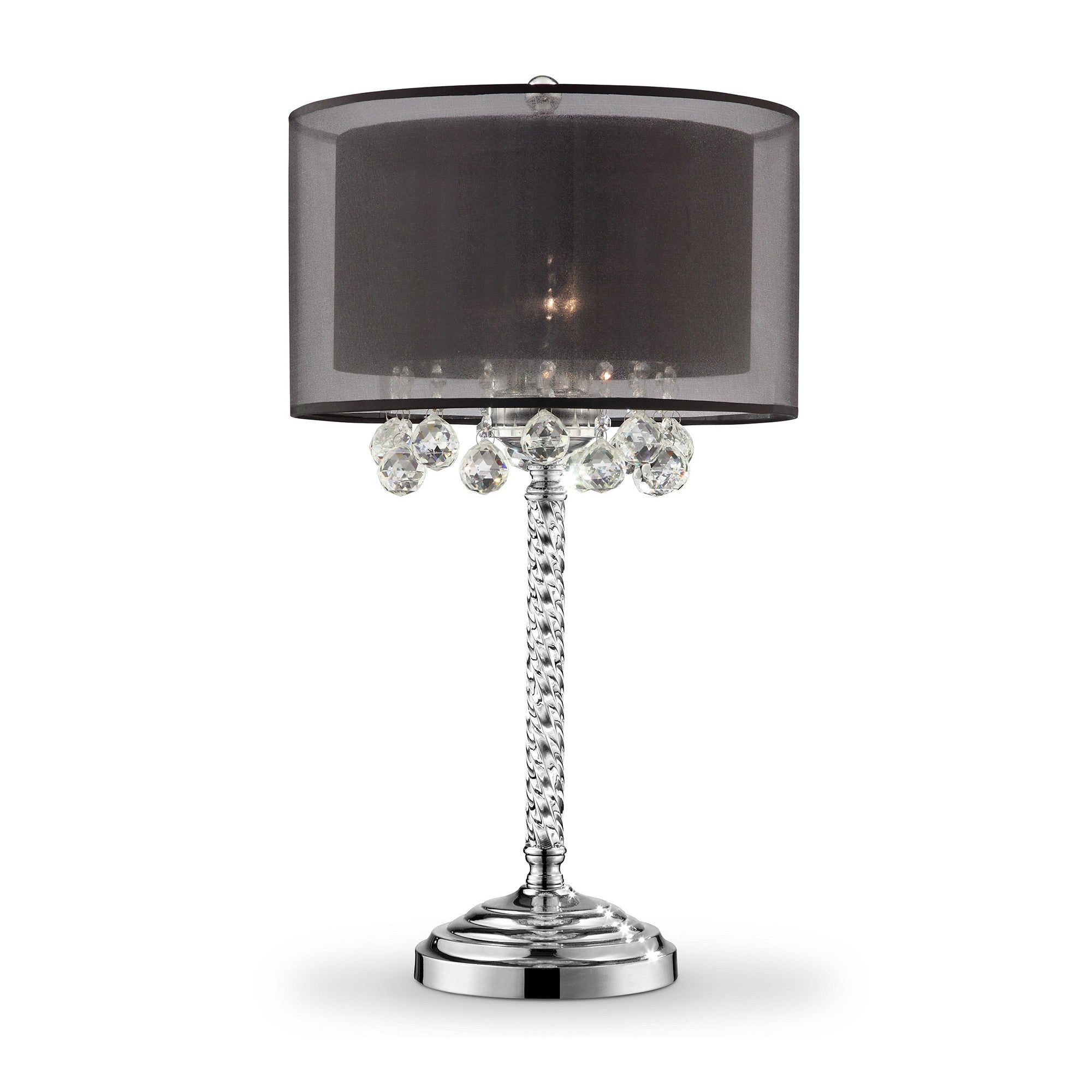 Contempo Silver Table Lamp with Black Shade and Crystal Accents