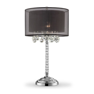 Contempo Silver Table Lamp with Black Shade and Crystal Accents 