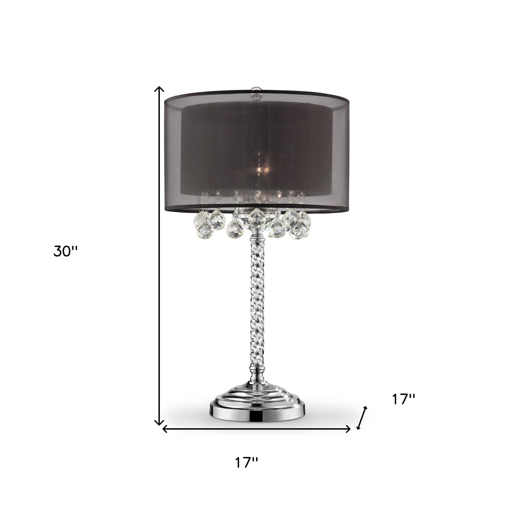 Contempo Silver Table Lamp with Black Shade and Crystal Accents