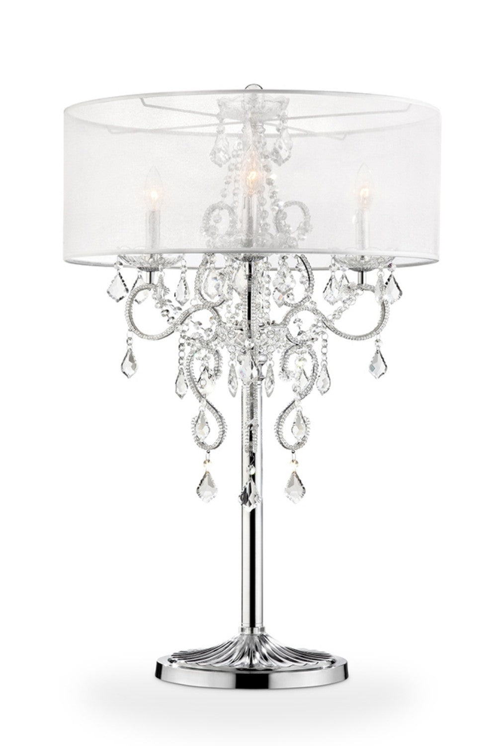 Glam Silver Faux Crystal Accent Table Lamp with See Thru Shade 