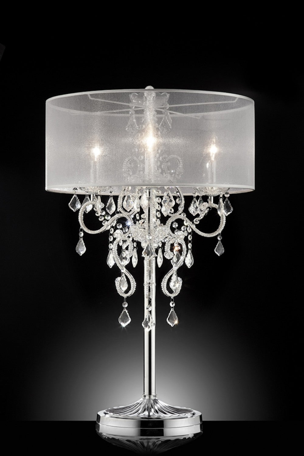 Glam Silver Faux Crystal Accent Table Lamp with See Thru Shade