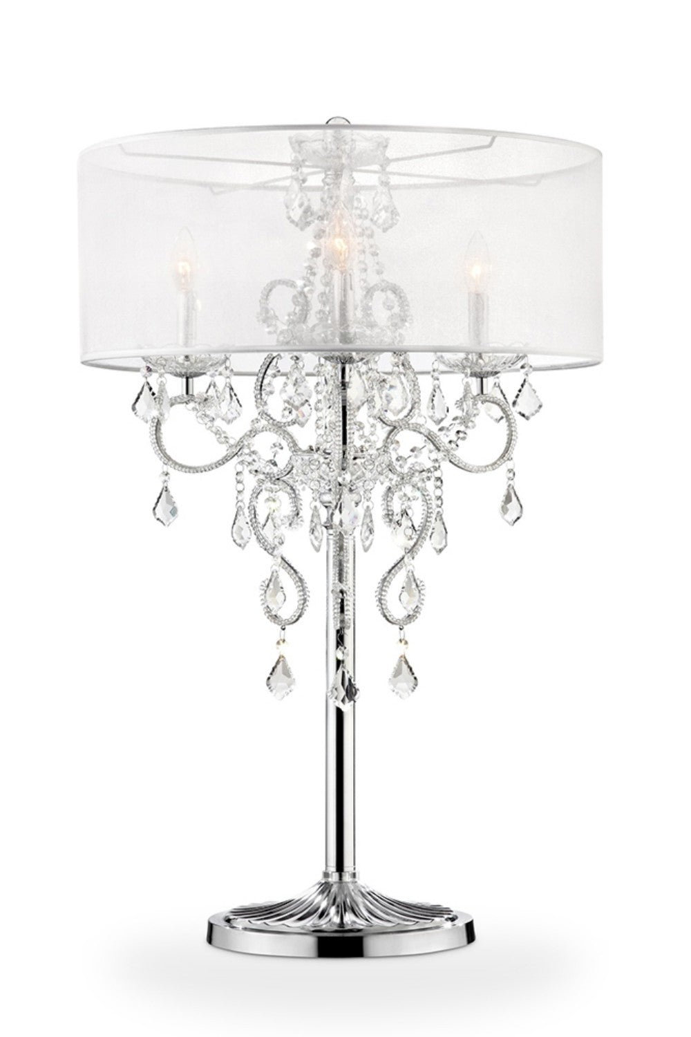 Glam Silver Faux Crystal Accent Table Lamp with See Thru Shade 