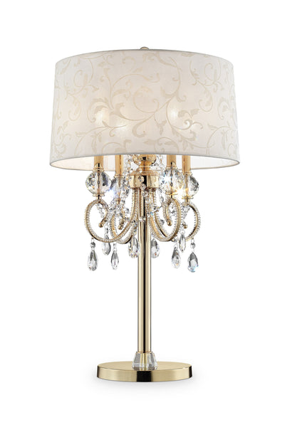33" Gold Metal Four Light Bedside Table Lamp With Gold Shade 