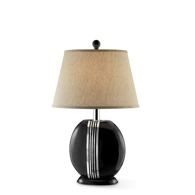 Black Polyresin Lamp with Beige Fabric Shade 