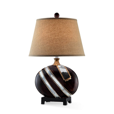 Dark Brown Polyresin Lamp with Beige Fabric Shade 