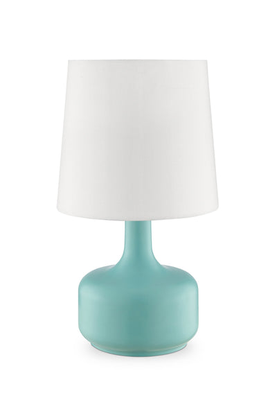 17" Blue Metal Bedside Table Lamp With White Shade 