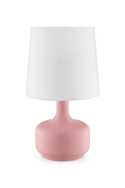 17" Pink Metal Bedside Table Lamp With White Shade 