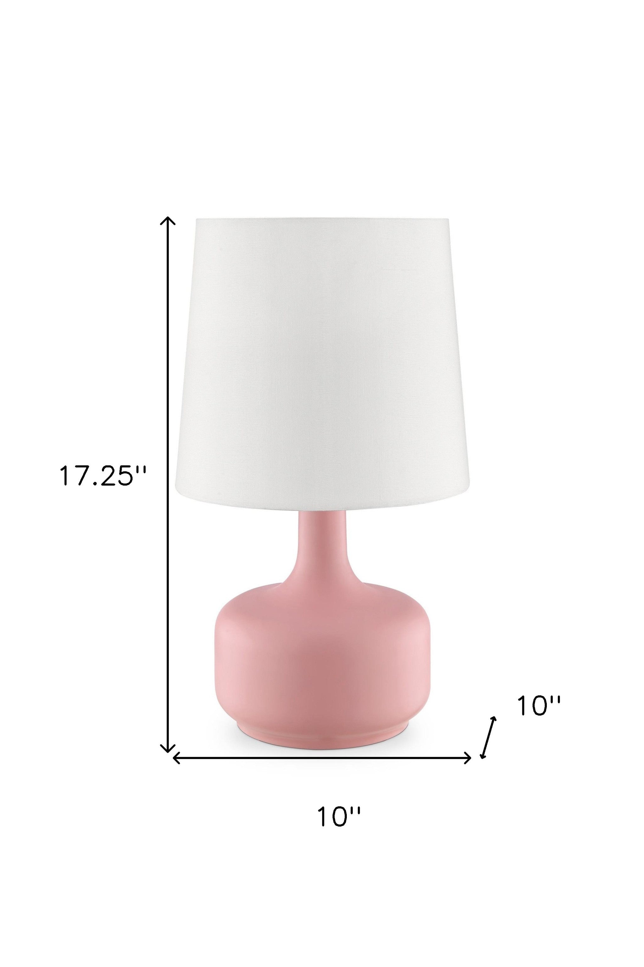 17" Pink Metal Bedside Table Lamp With White Shade