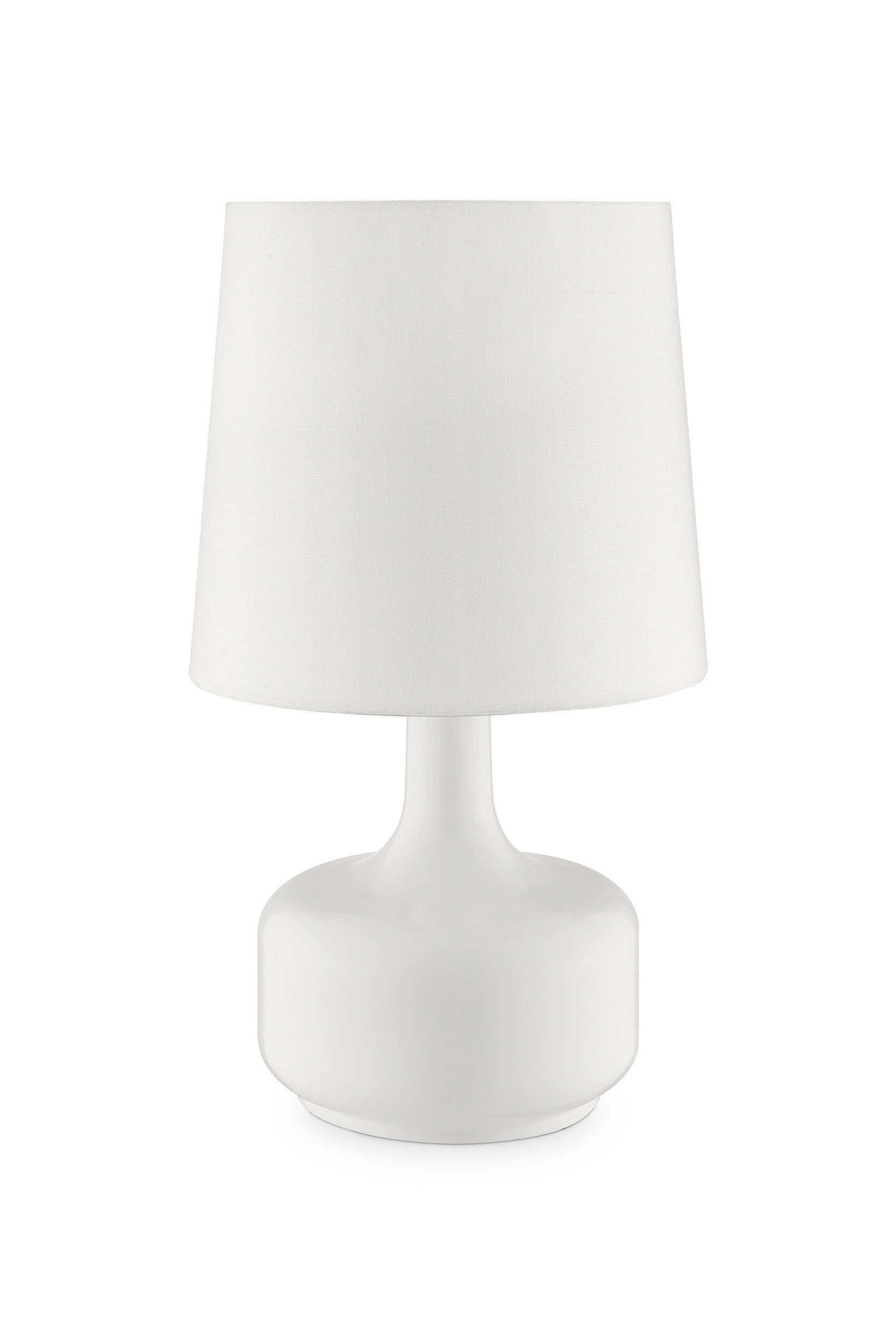 17" White Metal Bedside Table Lamp With Off-White Shade