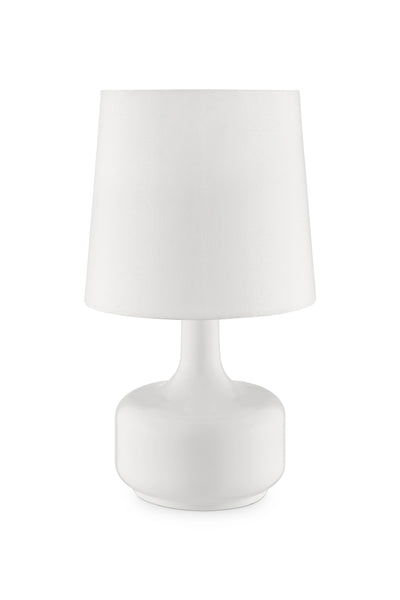 17" White Metal Bedside Table Lamp With Off-White Shade 