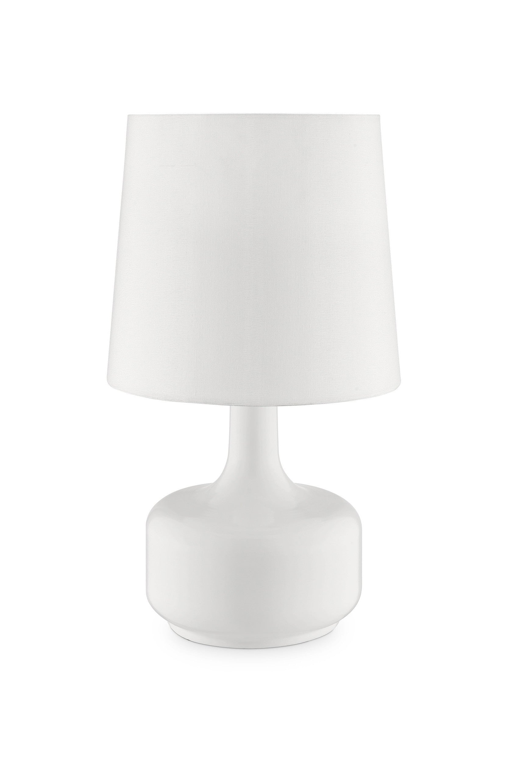 17" White Metal Bedside Table Lamp With Off-White Shade