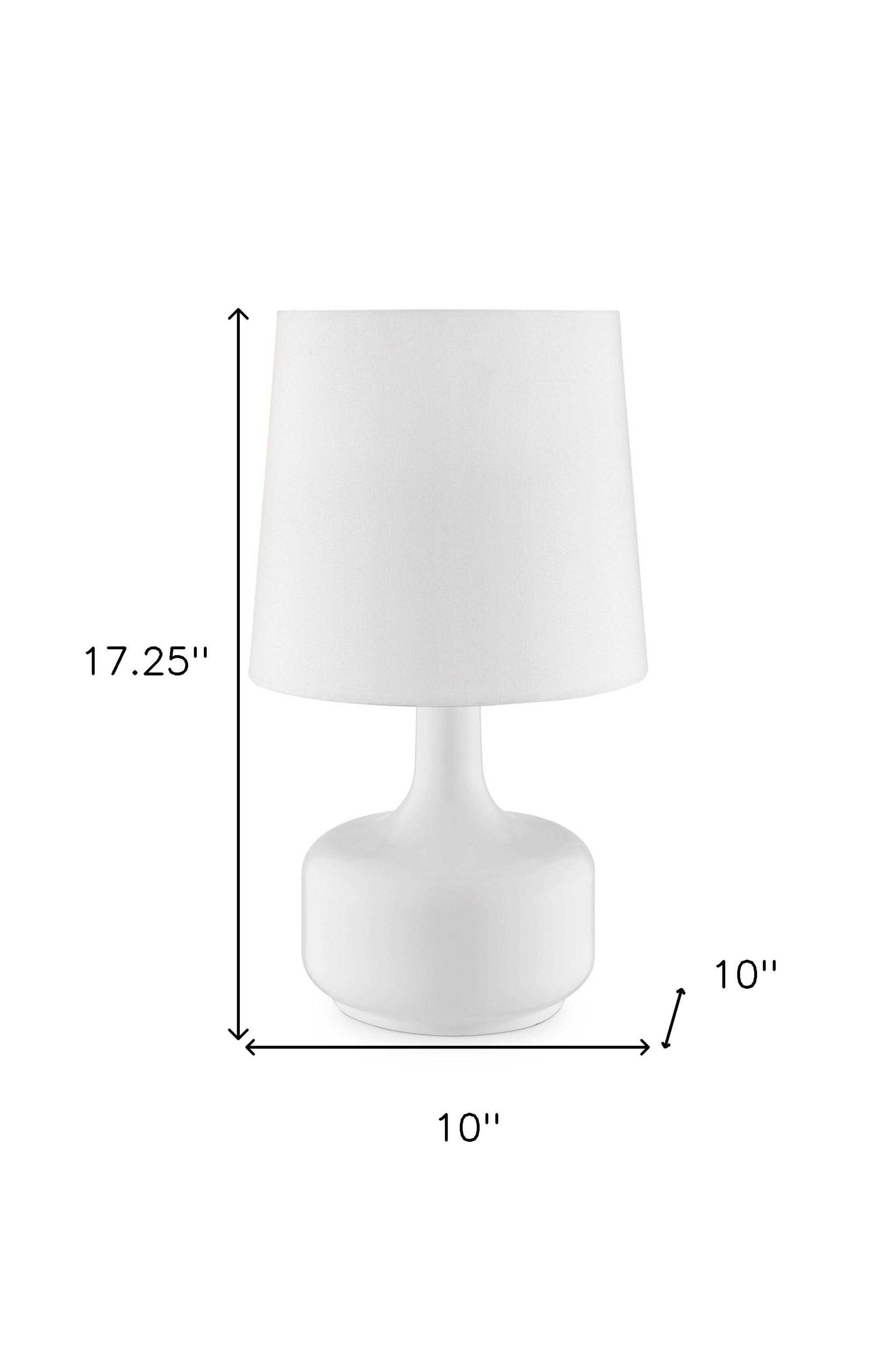 17" White Metal Bedside Table Lamp With Off-White Shade