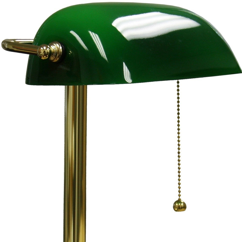 Gold and Green Hooded Table Lamp