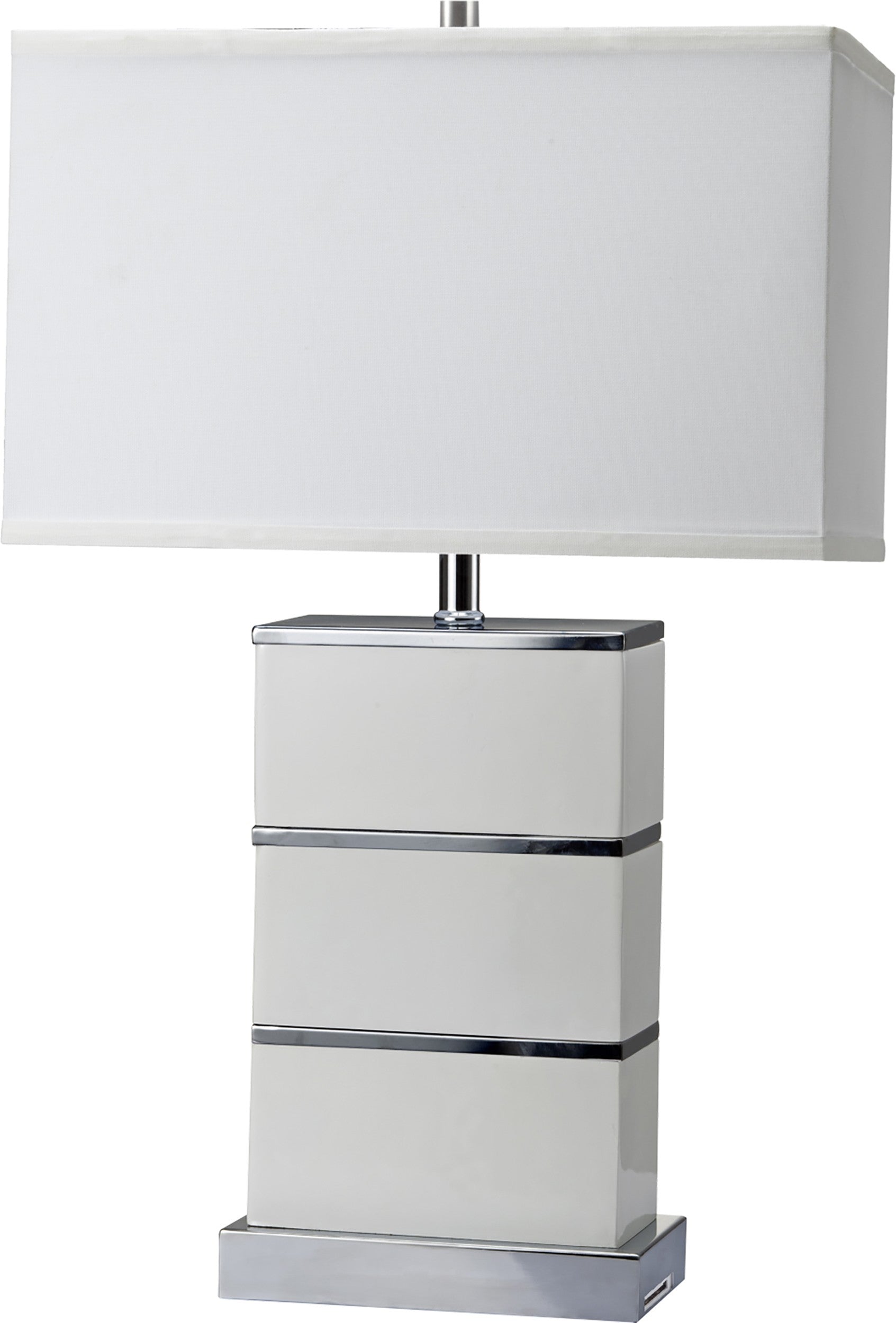 Modern White and Silver Table Lamp with USB