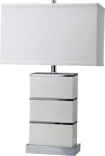 Modern White and Silver Table Lamp with USB 