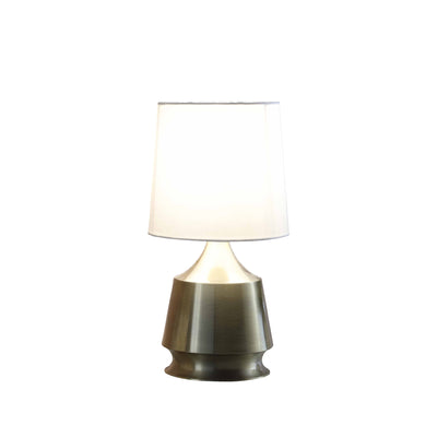14" Brass Bedside Table Lamp With White Empire Shade 