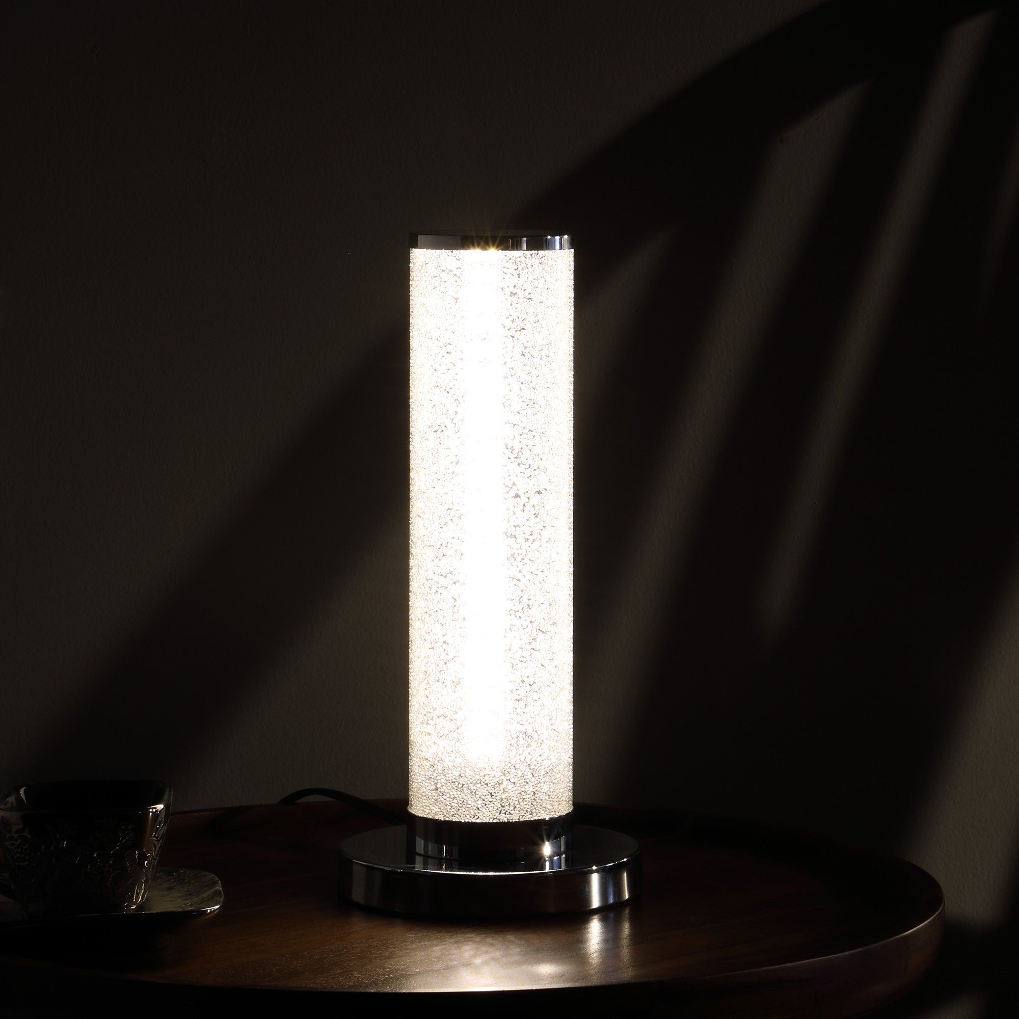 13” Modern White Sand Crystal And Steel Table Lamp