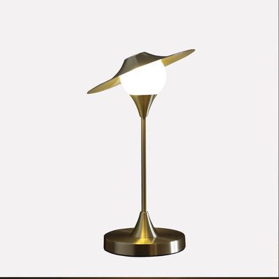 16" Gold Globe Led Table Lamp With Gold Novelty Shade 