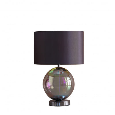 19" Iridescent Glass Globe Table Lamp With Gray Classic Drum Shade 